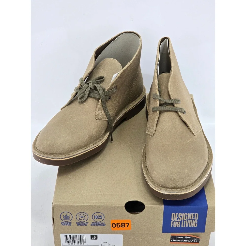 Clarks Bushacre 2 Chukka Boots Mens 9W Taupe Distressed Leather - New